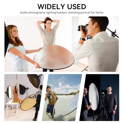 UTEBIT 43"/110cm Photography Reflector with Stand & Clamp, Collapsible Light Reflector with Bag 5 in 1 Multi Disc Translucent/Silver/Gold/White/Black Photography Reflector for Studio&Outdoor Lighting - size: 43 inch