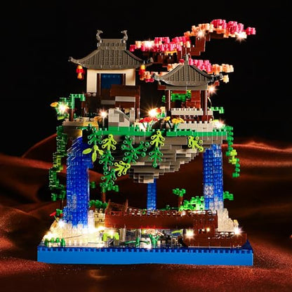 CAXIMSY Cherry Blossom Bonsai Tree Building Block Sets with Acrylic Display Box Chinese Architecture of Peach Blossom Micro Mini Building Set Toy Gift for Kids Adults（3320 Pieces） - style: Peach blossom pool with Acrylic Box