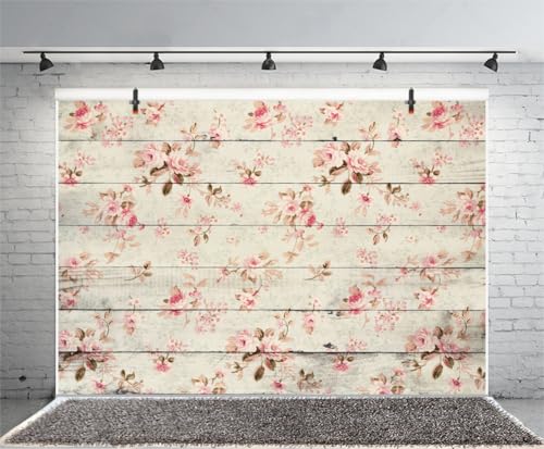AOFOTO 7x5ft Vintage Wooden Plank with Rose Photography Background Retro Wood Board Backdrop Mum Lady Girl Kid Baby Woman Artistic Portrait Mother's Day Photoshoot Studio Props Video Drape Wallpaper - size: 7x5ft