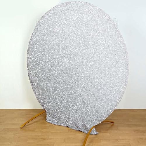 Efavormart Shiny Silver 7.5ft Metallic Spandex Round Arch Cover, Double Sided Fitted Backdrop Sleeve for Winter Wonderland, Disco & Modern Party - color: Silver, size: Round