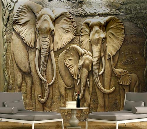 Cliouar-Elephant Art,Harmonious Family,Mural Wallpaper Peel and Stick 137" x 102" - color: No.12, size: 137" x 102"