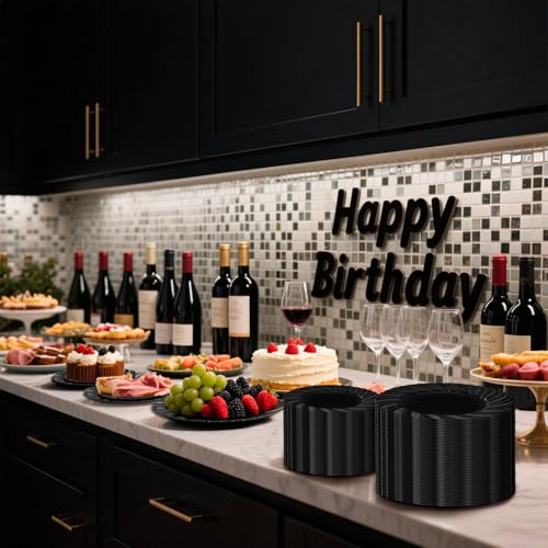 U-QE 60 Pcs Black Plastic Plates for Party – Black Plastic Disposable Heavy Duty – Include 30 10.25" Dinner & 30 7.25" Dessert Plate - Perfect for Parties, Weddings - color: Black