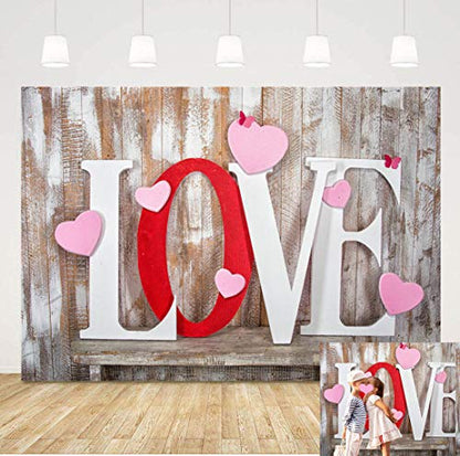 Valentine's Day Backdrops Pink Love Heart Retro Wooden Wall Photography Background Wedding 7x5ft Photo Background Newborn Bridal Shower Birthday Party Banner Decor Mother's Day Photo Studio Props