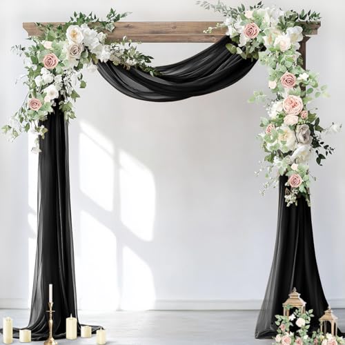 Socomi Wedding Arch Draping Fabric 2 Panels 29" x 18Ft Black Sheer Curtain Drapes 6 Yards for Wedding Baby Shower Ceremony Birthday Party Decoration - color: Black, size: 29"W x 216"L (Pack of 2)