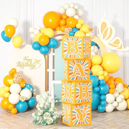 4PCS Boys Boho Baby Boxes Here Comes The Son Baby Shower Decor for Son Shower Decorations Birthday Party Supplies