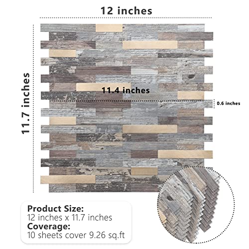 STICKGOO Peel and Stick Backsplash, PVC Wall Tiles Stick on Backsplash for Kitchen(1 Sheet, Distressed Wood with Metal Gold) - color: Distressed Wood with Metal Gold