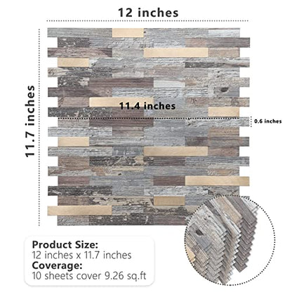 STICKGOO Peel and Stick Backsplash, PVC Wall Tiles Stick on Backsplash for Kitchen(1 Sheet, Distressed Wood with Metal Gold) - color: Distressed Wood with Metal Gold