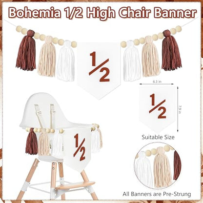1/2 Birthday Brown Half Birthday Decorations - White Brown It's My 1/2 Birth Banner Glitter Cake Topper Tassel Wood Bead High Chair Banner & Cone, Hat Halfway to One Party Supplies - color: Brown