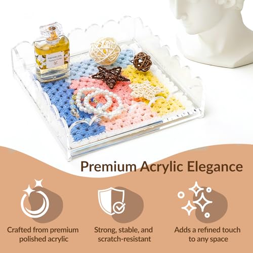 Acrylic Trays for Needlepoint 4" x 4", Scalloped Acrylic Tray with Drawer for Insert Needlepoint, Photos, Art, Fabric, Napkin, Messages Display Basket, Decorative Tray Gift for Home Office - size: 4''x4''x2''