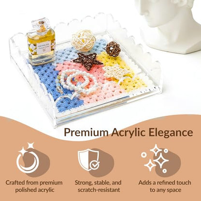 Acrylic Trays for Needlepoint 6" x 6", Scalloped Acrylic Tray with Drawer for Insert Needlepoint, Photos, Art, Fabric, Napkin, Messages Display Basket, Decorative Tray Gift for Home Office - size: 6''x6''x2.5''