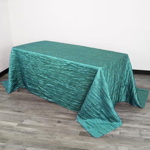 YOUR CHAIR COVERS - 90 x 132 inch Rectangular Crinkle Taffeta Tablecloth - Teal, Rectangle Table Linens for 6 ft Rectangular Tables, Wedding Crushed Table Cloth - color: Teal, size: 132" x 90" (Rectangular)