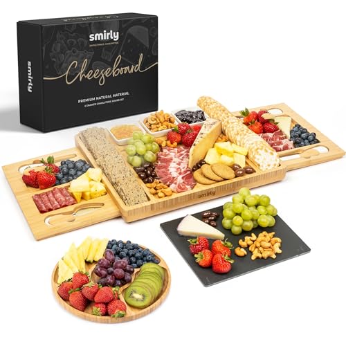 Smirly Charcuterie Board Set - Large Bamboo Cheese Board for Serving - House Warming Gifts New Home, Wedding & Bridal Shower Gift, Birthday Gift for Women - style: 2-Drawer