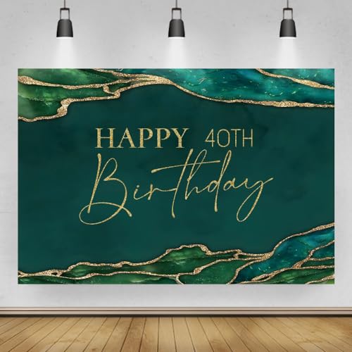 6x4ft Green Marble Happy 40th Birthday Backdrop Banner Emerald Green Marble Texture Gold 40th Birthday Party Decors Photo Background Supplies Cake Table Gift Favors Photo Portrait Props - color: Emerald Green40, size: 6x4ft