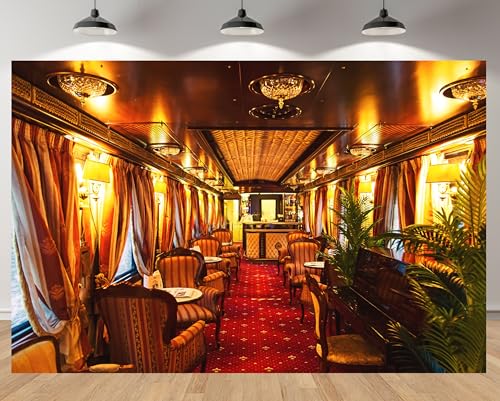 MAEQLQLM 15x8ft Vintage Luxury Train Carriage Backdrop Elegant Retro Railway Dining Lounge Photography Background for Railroad Theme Party Vintage Travel Event Decor Wallpaper Photoshoot Props - size: 15x8FT