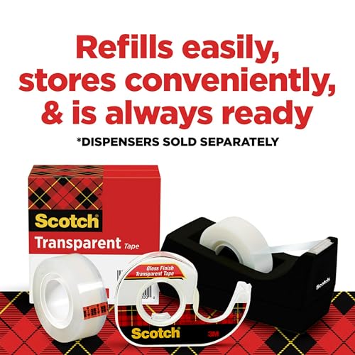 Scotch Transparent Tape, Clear Tape Engineered for Office and Home Use, 1 Inch Core 3/4 in x 1000 in, 3 Boxes - size: 3 Rolls, style: 3 Rolls
