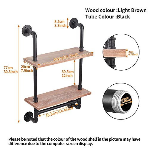 ROGMARS Industrial Pipe Shelf Floating Shelves Bathroom Pipe Shelving Farmhouse Bathroom Shelves with Towel Bar Towel Rack Over Toilet Industrial Shelf Rustic Wall Wood Shelves 19.7 Inch - color: Rustic Brown, size: 20 Inch 2 Tier