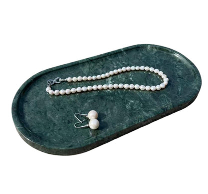 Real Natural Oval Marble Tray for Bathroom, Genuine Marble Stone Vanity Tray, Luxury Storage Trays for Kitchen, Vanity, Home Decor, Dresser, Non-Resin/Non-Ceramic, 12.2"x 6.1"x0.6", Green