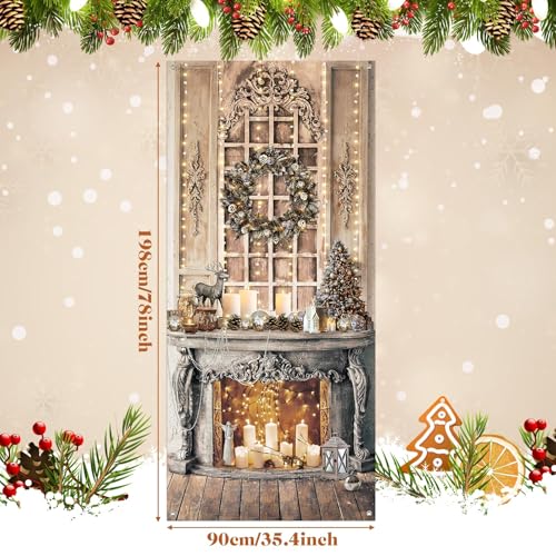 Buryeah Christmas Door Cover Decoration Christmas Fireplace Door Cover Xmas Nutcracker Banner Backdrop Photo Booth Prop Background for Winter Xmas Holiday New Year Party 6.5 x 3 Feet(Gold Vintage) - style: Gold Vintage