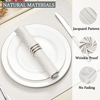 Cloth Napkins Set of 8 – Square 17x17 Inch Jacquard Fabric Polyester Washable Reusable Cloth Napkins for Kitchen Dinner Dining Restaurants Wedding Party Banquet Table (Ivory) - color: Ivory