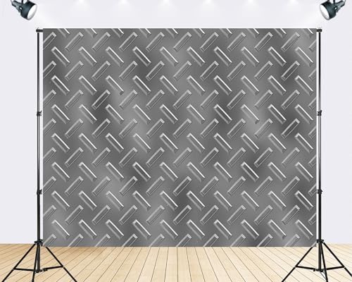 Trykid 6x6ft Silver Diamond Plate Metal Texture Backdrop Industrial Steel Surface Photography Background Tech Event Party Decoration Tapestry Photo Booth Prop Fabric - size: 6x6ft