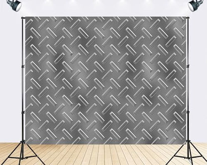 Trykid 10x6.5ft Silver Diamond Plate Metal Texture Backdrop Industrial Steel Surface Photography Background Tech Event Party Decoration Tapestry Photo Booth Prop Fabric - size: 10x6.5ft