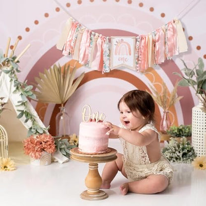 Boho Rainbow 1st Birthday High Chair Banner for Girls - Bohemian Rainbow Theme One Party Decorations Supplies,First Birthday Photo Props