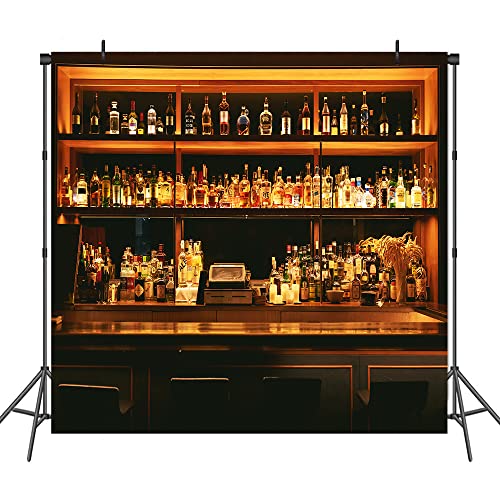 Bar Photo Backdrop Vinyl 5x5ft Wine Cafe Restaurant Drink Shelf Photography Backdrops for Friendsmas Party Urban Club Speakeasy Room Wall Art Photo Backgrounds Videos Photo Backdrop BJLSPH1581 - size: 5x5ft