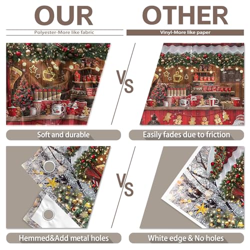 Fabric 8x6ft Christmas Hot Cocoa Bar Photography Backdrop Candy Shop Winter Snowman Scene Xmas Tree Chocolate Background Kids Family Party Decorations Photo Props - size: 8'x6'