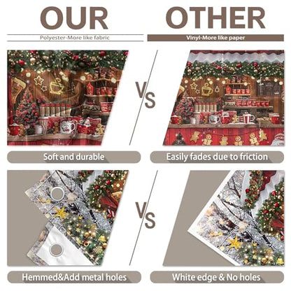 Fabric 8x6ft Christmas Hot Cocoa Bar Photography Backdrop Candy Shop Winter Snowman Scene Xmas Tree Chocolate Background Kids Family Party Decorations Photo Props - size: 8'x6'