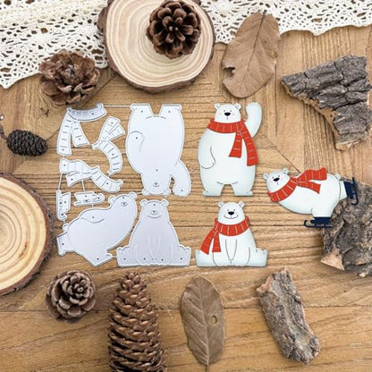Lapoo Festivals Metal Cutting Die for Scrapbooking - Christmas Cut Stencils for DIY Scrapbook Photo Album Decorative Paper Card, Card Making Supplies, Embossing (Three Polar Bears 4.9 x 4 in) - style: Three Polar Bears 4.9 x 4 in