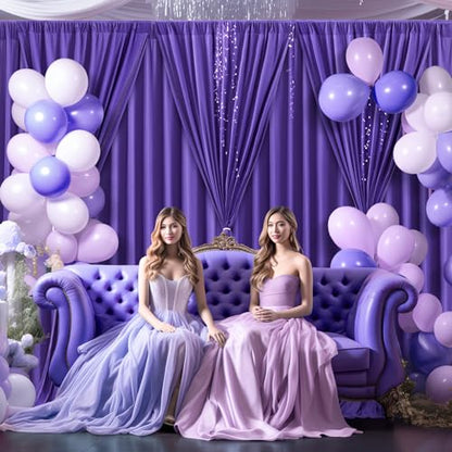 Purple Backdrop Curtains 4 Panels - Wrinkle-Free Polyester Photography Drapes for Baby Shower & Birthday Party - 16 X 10FT - color: Purple, size: W4' x H10'(4 panels)