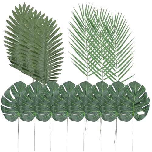 14pcs Faux Artificial Plant Leaves Set – Lifelike Monstera, Palm, and Leaf Simulation Props for Photography, Food Styling, Home Décor, and Party Backgrounds