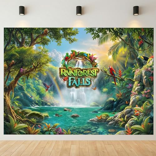 Rainforest Falls VBS Backdrop Rainforest Party Decorations for 2026 VBS Sunday School Classroom Banner Photo Props 7x5FT