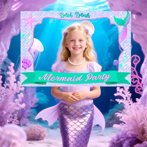 LaVenty Mermaid Party Decorations Mermaid Themed Photo Booth Props Frame Summer Beach Photo Booth Props for Under The Sea Birthday Party Bridal Shower Baby Shower Supplies