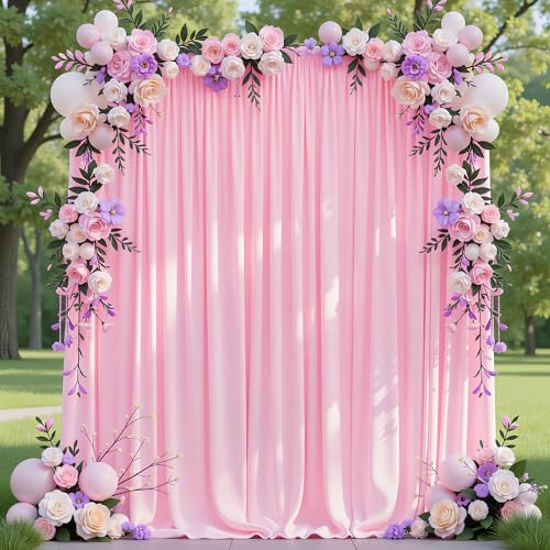 Asee'm 10x8FT Pink Backdrop Curtains for Parties, Polyester Photo Fabric Curtain Backdrop Drapes for Birthday Wedding Party Decor Background Photography with Rod Pocket, 5x8FT, 2 Panels - color: Pink, size: 5'(W) x 8'(H), 2 panels