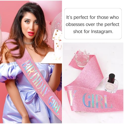 CIEHER Pink Birthday Sash - It's My Birthday - Glitter Fabric Sash for Girls - 62" L x 3.6" W - Adjustable - 1 Count (Pack of 1) - Female - Pink - HAIRBAND - color: Pink
