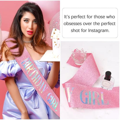 CIEHER Pink Birthday Sash - It's My Birthday - Glitter Fabric Sash for Girls - 62" L x 3.6" W - Adjustable - 1 Count (Pack of 1) - Female - Pink - HAIRBAND - color: Pink