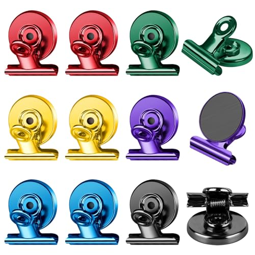 FINDMAG 12 Pack Magnetic Clips for Picture Hanging and Photo Display, Strong Scratch-Free Heavy Duty Magnet Christmas Light Clips for Refrigerator, Sculptural Picture Frame, Whiteboard, Office, School - color: Multi Color, size: 12 Pack
