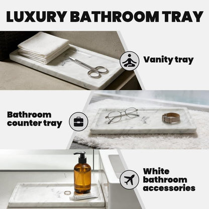 Marble Tray, Stone Bathroom Tray for countertop, Small White Marble Vanity Tray for Perfume, Skincare & Bathroom Accessories