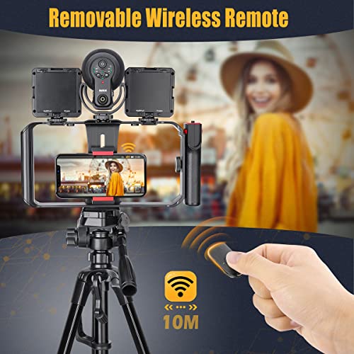 Zeadio Smartphone Video Cage Rig, Filmmaking Vlogging Case, Phone Stabilizer Tripod Mount with Wireless Remote Shutter Fits for All iPhone and Android Smartphones - style: Basic Version