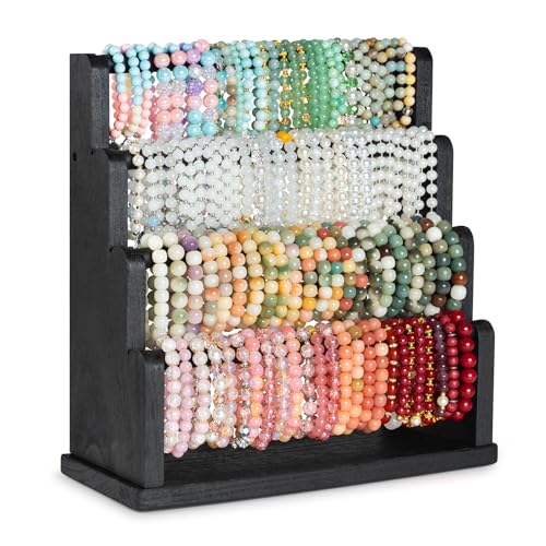 Emfogo Bracelet Holder, 4 Tier Bracelet Organizer Storage for Bracelets Bangles Watch Scrunchies, Rustic Wood Jewelry Organizer Display for Home, Vendors, Craft Shows and Store(Black) - color: Black