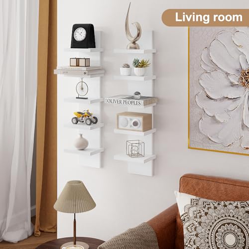 5 Tier Wall Shelf Unit, Decorative Wall Mount Vertical Shelving, Floating Storage Home Decor Organizer Tall Tower Design Utility Shelving Bedroom Living Room, Modern White 2Pack - color: Modern White, size: 5 Tier - Standard - 2P | 31"Height