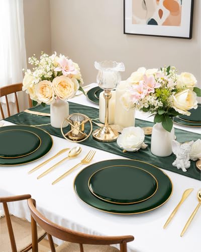 PULOTE 200PCS Green Plastic Plates - Heavy Duty Green Disposable Include 100 Each (10 inch Dinner & 7 inch Dessert) Plates for Christmas Party - color: Green, size: 200 PCS