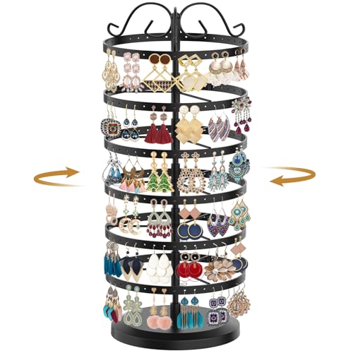 MODOWEY Rotating Earring Holder Organizer Stand, 6 Tier Large Capacity Jewelry Display Tree for Women Vendors, 264 Holes Adjustable Metal Rack for Stud Hoop Dangle Storage, Spin for Easy Access, Black - color: Onyx Black, size: 6-Tier