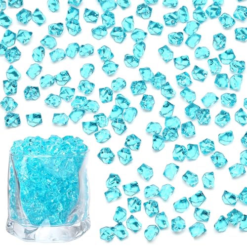 LAIDANLA 500PCS Aqua Blue Acrylic Gems Vase Fillers Fake Ice Cubes Plastic Diamonds Fake Crushed Rocks for Centerpiece DIY Craft Party Wedding Table Scatter Prop Aquarium Fish Tank Decoration - color: Lake Blue