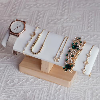Wooden Watches Display tower Base Watch Necklace Bracelet Organizer Rack Bangle Scrunchie Headband Showcase tower (White PU, Flat single-layer) - color: Flat PU White