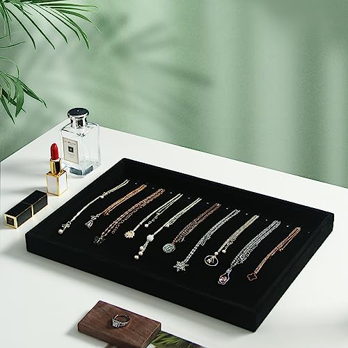 Coward Set of 2 Black Velvet Stackable Necklace Holder Organizer Tray Velvet Necklace Display Stand for Selling Jewelry Box Case for Storage (necklace+necklace) - color: Black Velvet, size: Necklace+Necklace