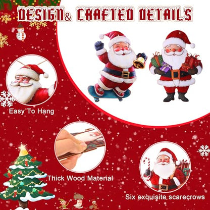 Christmas Santa Claus Garland Wooden Santa Claus Banner Christmas Decoration for Home, Wooden Hanging Garland for Xmas Winter Party Wall Decor Photo Booth Backdrop - style: Santa Claus