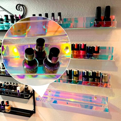 4 Pack 15 Inch Iridescent Acrylic Shelves, Clear Rainbow Floating Shelves for Wall, Modern Sunglasses Essential Oil Picture Ledge Display Toy Storage Wall Shelf - color: 15in-iridescent