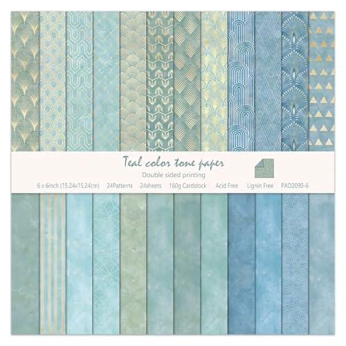 6''x 6'' Blue Geometric Scrapbook Paper Pad- 24 Sheets Double Sided Paper for Junk Journal Supplies DIY Cards Making Decor Gifts Crafts Wrapping Decorative Collage Folded Photo Album - color: Teal Tones